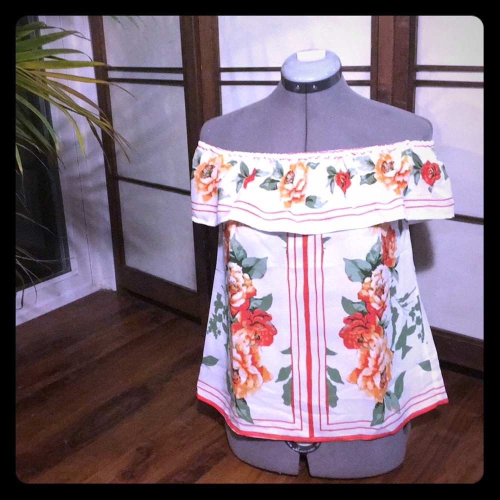 NWT Coral-Colored Floral Off-Shoulder Blouse